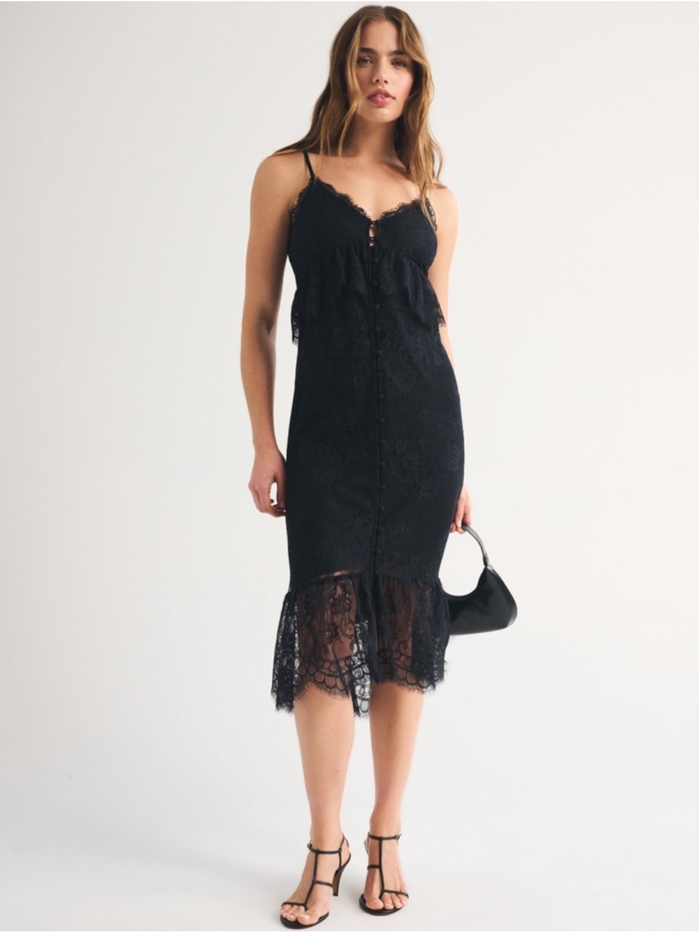 Abercrombie & Fitch Bra-Free Button-Through Lace Duster Midi Dress